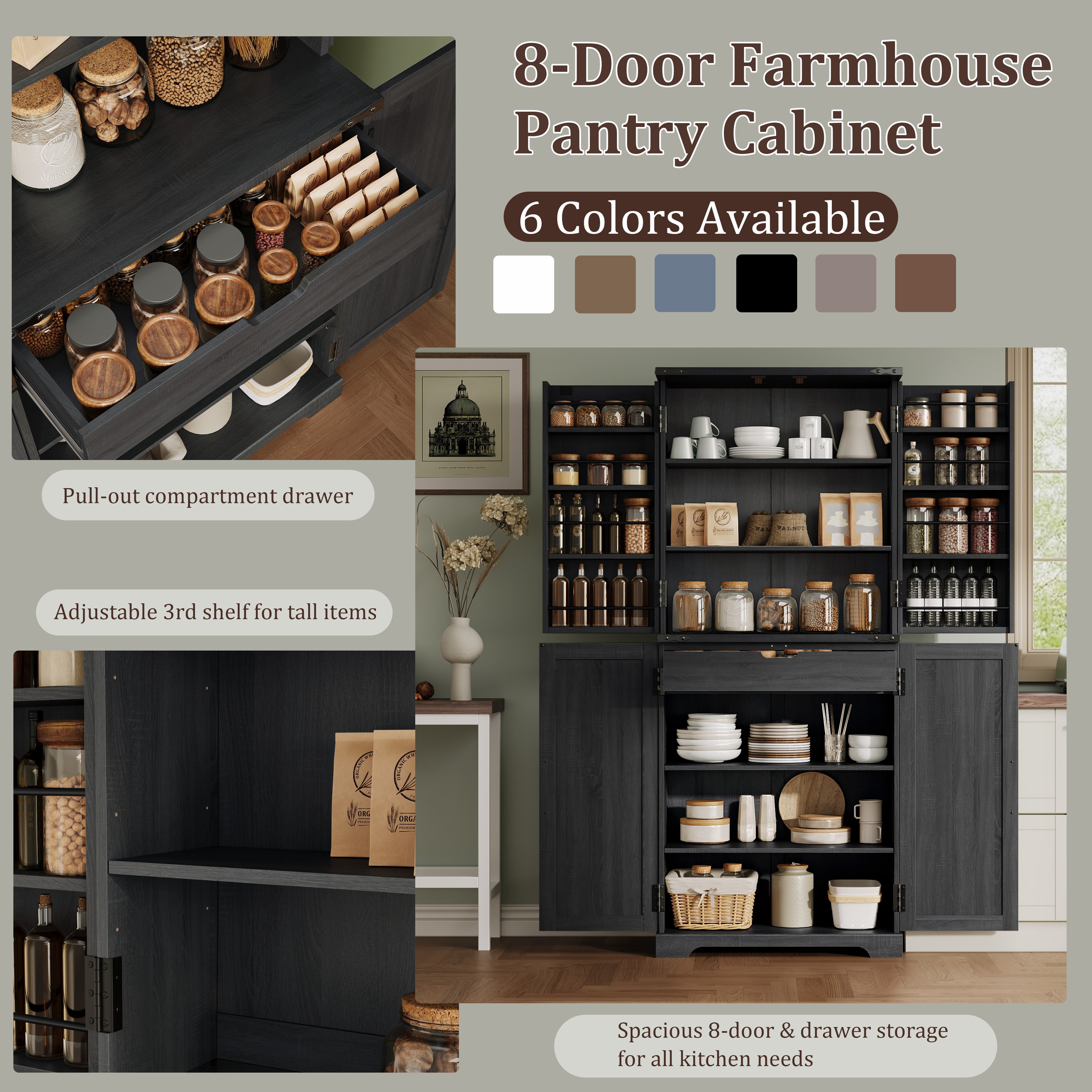 IFMUST 72" Pantry Cabinet Kitchen Food Storage Cabinet Kitchen Larder Cupboard For Kitchen Restaurant Living Room Bathroom