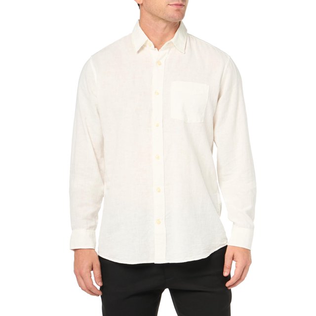 Camisa de lino GAP para hombre, manga larga, corte estándar, color blanco roto, talla S