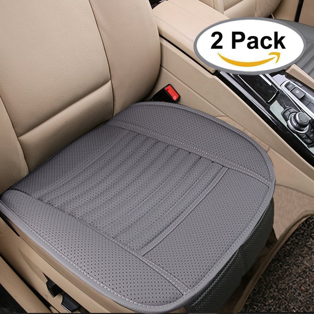 2-Pack,Gray Car Seat Pad 2PC Breathable Car Interior Seat Cushion with PU Leather Bamboo Charcoal 