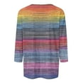 thumbnail image 4 of Byworldtasic Women's Oversize Long Sleeve Tops Women's 3/4 Length Sleeve Pullover Tops Round Neck Lightweight Breathable T-shirts Colorful Stripes Print Basic Blouses Multicolor, 4 of 5