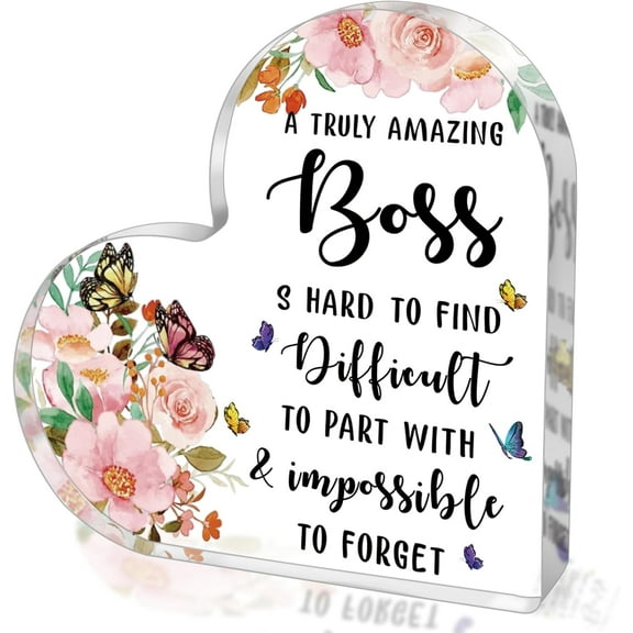 Best Boss Gifts for Women, Acrylic Heart Sign Office Keepsake, Birthday Christmas Farewell Leaving Going Away Retirement Thank You Appreciation Boss Day Gifts for Boss Lady Female Her