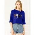 thumbnail image 2 of INSPIRE CHIC Woman's Drop Shoulder 3/4 Sleeves Horse Print Loose Tops, 2 of 6