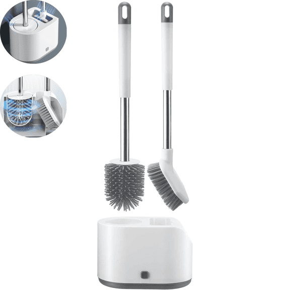 Zhue-Silicone Toilet Brush Set with Ventilated Holder, White