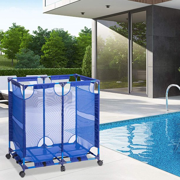 mesh pool storage bin rolling cart