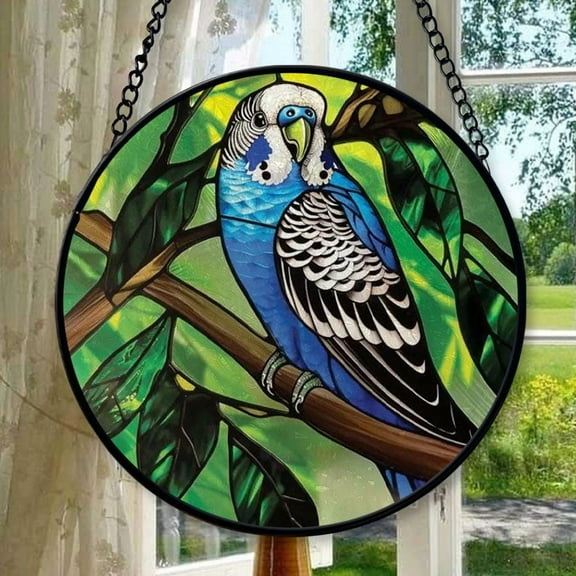Blue Parakeet: Stained Glass-Style Christmas Ornament - Made With Real Glass, Stained Glass Ornament 2025, Holiday Decoration, Seasonal Keepsake Gift, Unique Collectible, Window