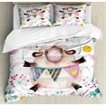 thumbnail image 1 of Modern Duvet Cover Set Queen Size, Watercolor Romantic Design Cartoon Like Sheep and Branches Florals Artful Print, Decorative 3 Piece Bedding Set with 2 Pillow Shams, Multicolor, by Ambesonne, 1 of 3