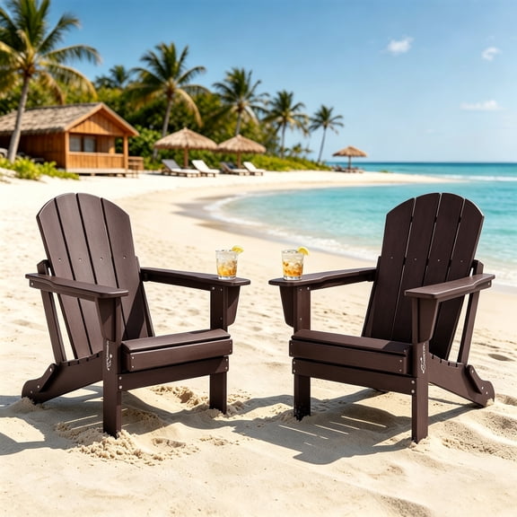 CostaElm Outdoor Folding Adirondack Chair Set of 2, All-Weather & Space-Saving HDPE Chair for Patio, Poolside, Deck & Graden, Dark Brown