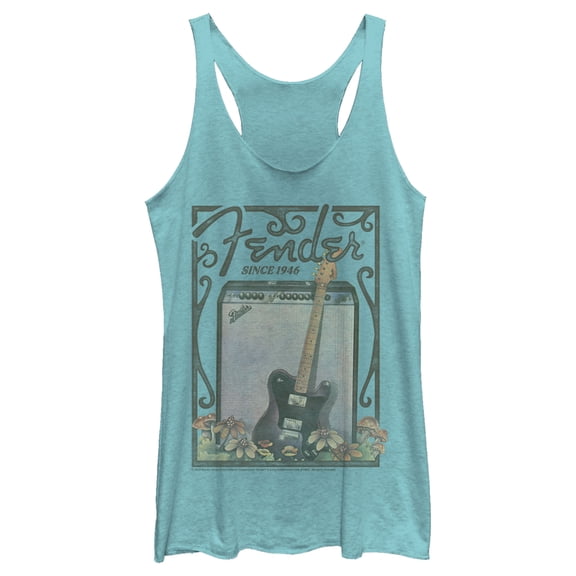 Women's Fender Since 1946 Retro Poster Racerback Tank Top Tahiti Blue Small