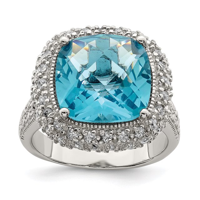 925 Sterling Silver Blue Cubic Zirconia Ring