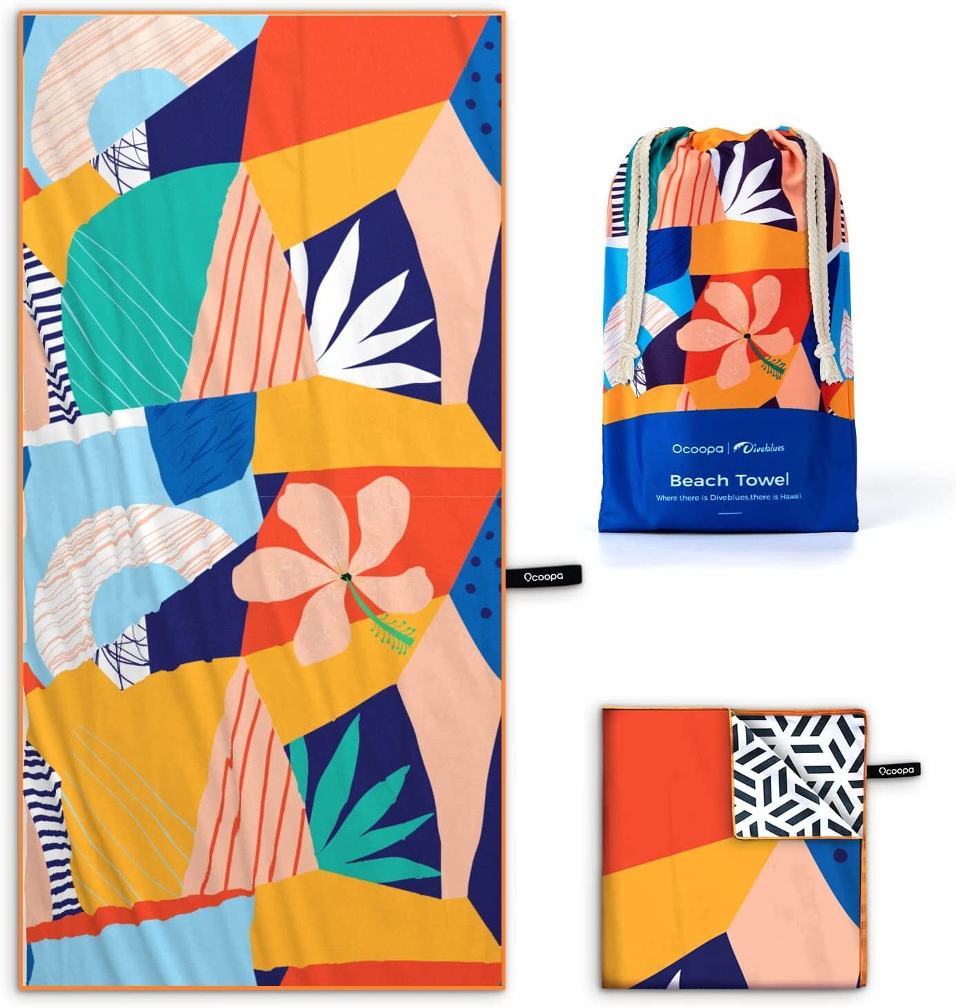 OCOOPA 63"x 31" Microfiber Beach Towel, Extra Large Fast Dry Oversized