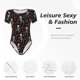 thumbnail image 4 of Fotbe Skeleton with Roses Body de Mujer con Cuello Redondo y Mangas Cortas, Sin Mangas Ajustado, Suave, Cómodo y Básico-Medium, 4 of 7