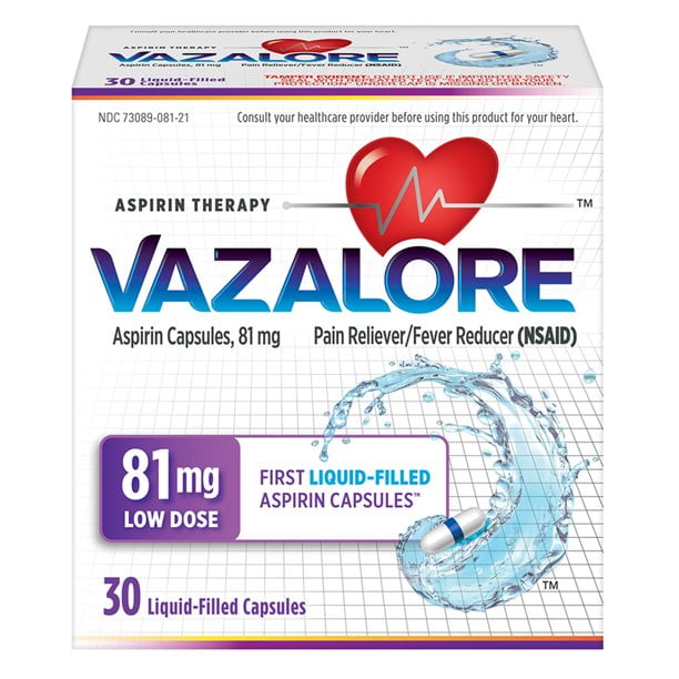 Vazalore Aspirin Therapy 81 mg Low Dose LiquidFilled Capsules Designed
