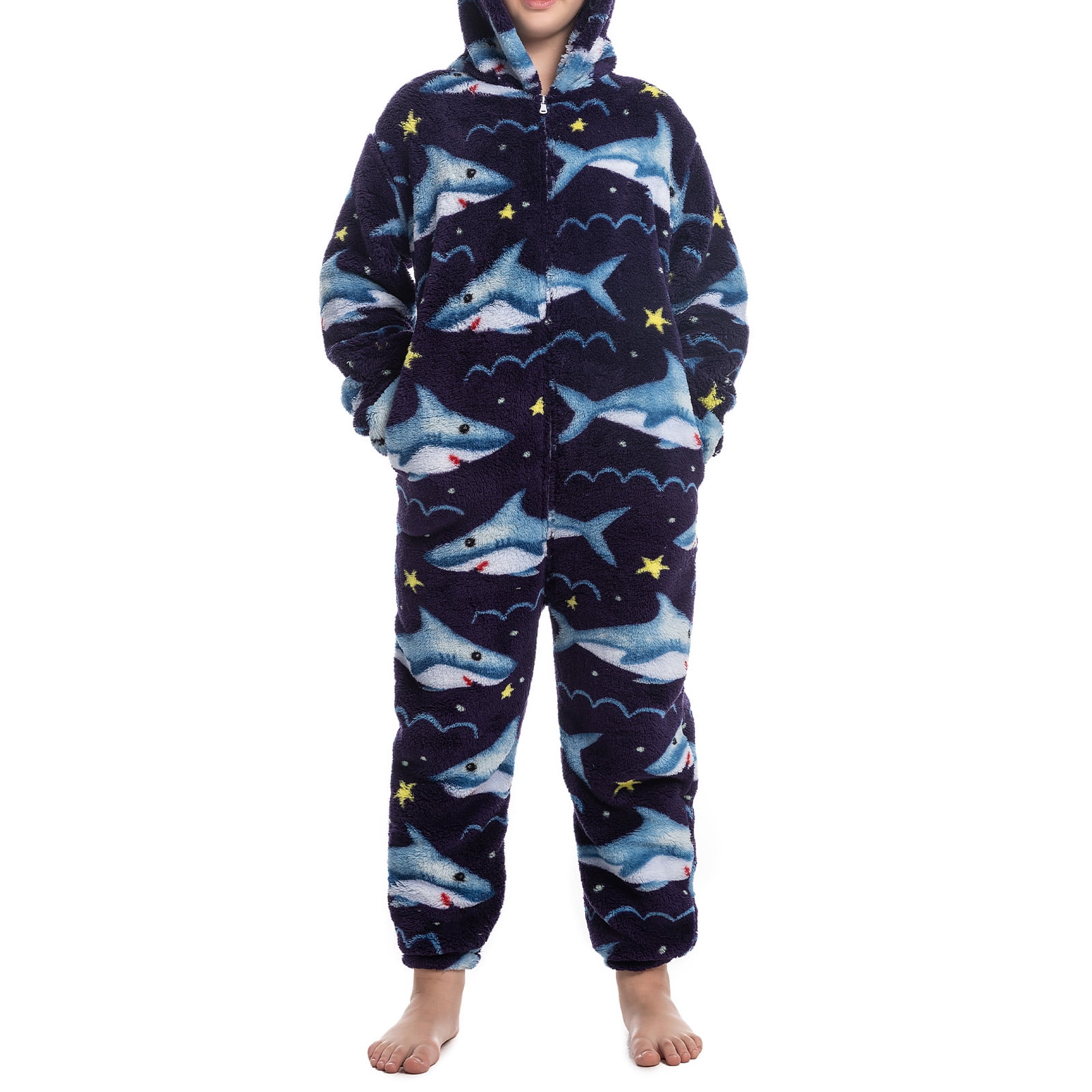 Kids Fleece One Piece Pajamas Unisex Zipper Closure Hooded Onesie Plush Pajamas For Party For Boys Type 5 140 Walmart