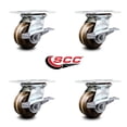 thumbnail image 2 of 4 Inch Heavy Duty High Temp Phenolic Caster Set with Roller Bearings and Brakes, 2 of 2
