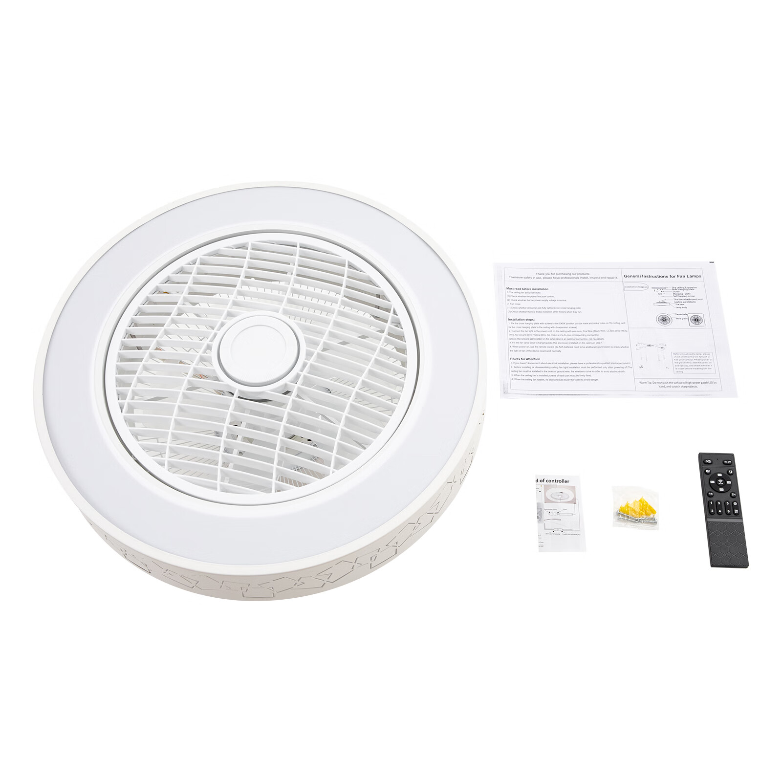 Dimmable LED Ceiling Fan Light Enclosed Round Pendant Fan Lamp w/Invisible Blades 3-Color 6-Speed Ceiling Fan Chandelier 110V