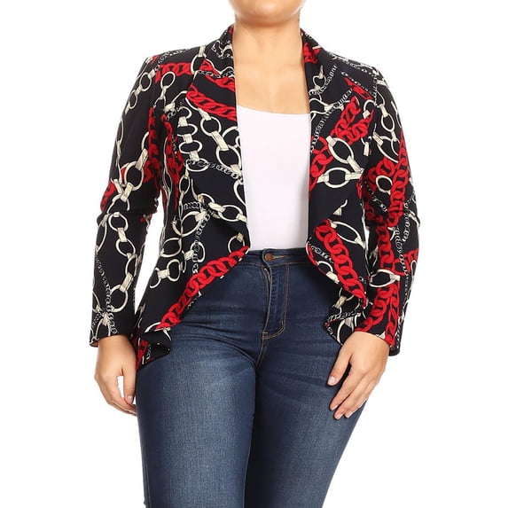 Women's Plus Size Solid Print Casual Long Sleeve Open Front Jacket Blazer/Made in USA