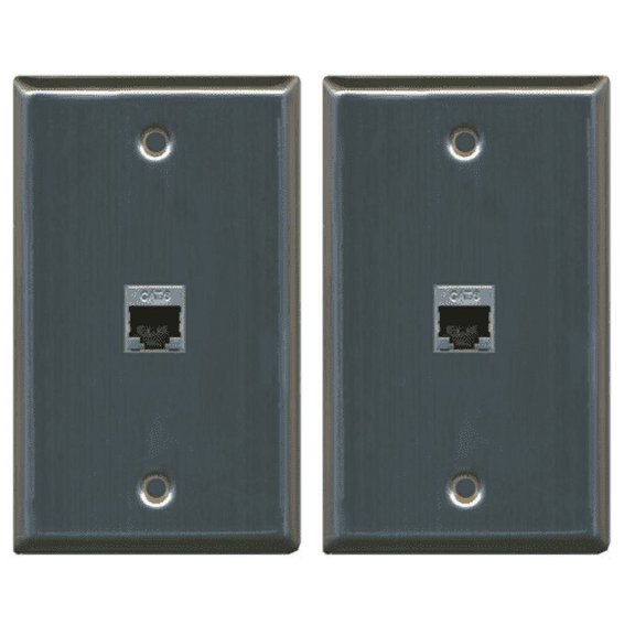 RiteAV - 1 Port Cat6 Shielded Female-Female Wall Plate - Stainless Steel/Gray - 2 Pack