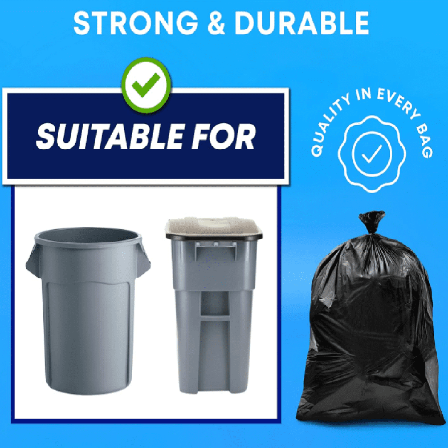 44-45 Gallon Trash Bags Heavy Duty, (Value 100 Bags w/Ties) Extra Large Black Trash Bags - 39 Gallon - 40 Gallon - 42 Gallon - 45 Gallon - Large Black Garbage Bags Heavy Duty