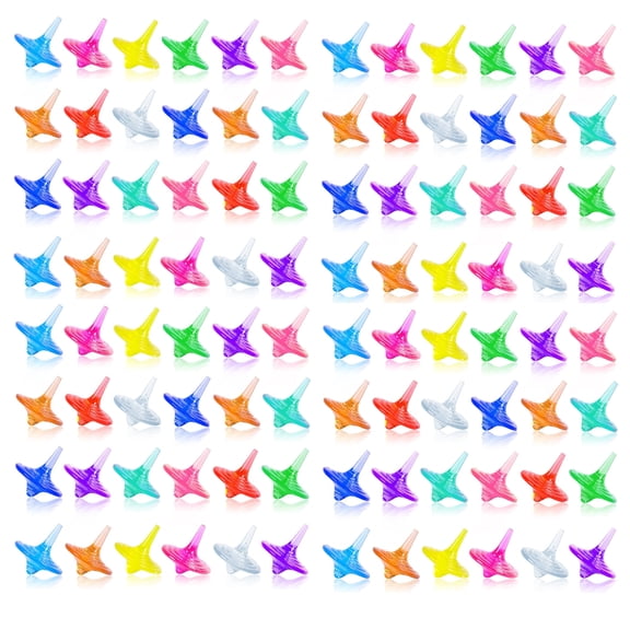 96 PCS Mini Size Children’s Acrylic Spinning Tops Gems Toys , Colorful Durable Shiny Crystal Small Tops for Family/Party/School/Kindergarten Game/Reword/Gift/Education