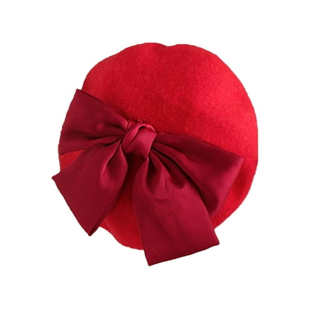 

Infant Kids Baby Girls Berets Solid Candy Color Big Bowknot Hats Girls Daily Party Wear Retro Caps Accessories