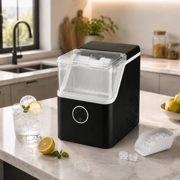 Nugget Ice Maker 35lb/24H Portable Chewable Ice Maker Machine, Pebble Crushed Soft Countertop Ice Machine, Stainless Steel, Black