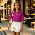 thumbnail image 6 of Girls 3- Buttons School Uniform Polo Shirts Kid Short Sleeve Pique Polo Shirt Purple,12-13 Years, 6 of 6