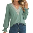 thumbnail image 3 of Fall Tops for Women V Neck Lace Hollow out Trumpet Long Sleeve Shirts Dressy Casual Loose Comfy Tunic Blouses, 3 of 4