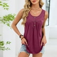 thumbnail image 5 of Women Summer Henley Tank Tops Casual Pleated Crewneck Button Sleeveless Tshirts Trendy Loose Fit Comfy Solid Color Camisole, 5 of 6