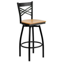 Flash Furniture HERCULES Series Black ''X'' Back Swivel Metal Barstool - Natural Wood Seat