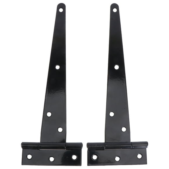 2PCS 8 Inches T Shape Rustproof Iron Light Duty Shed Hinge Gate Strap Hinge Door Gates Hinges (Black)