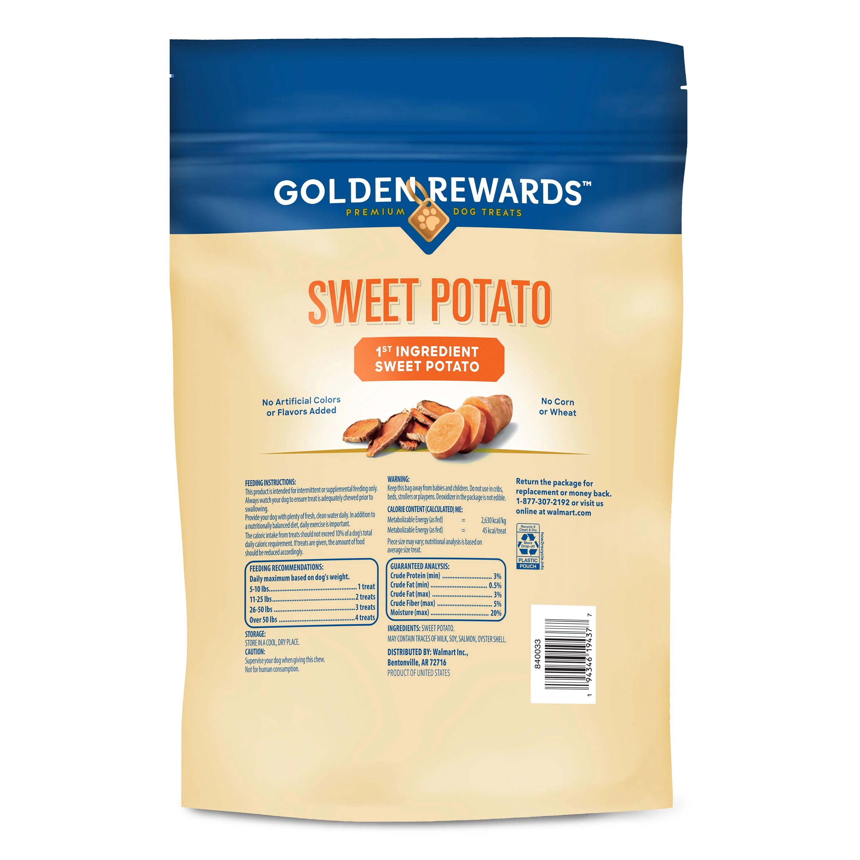 (4 pack) Golden Rewards Sweet Potato Slices for Dogs, 12 oz Bag