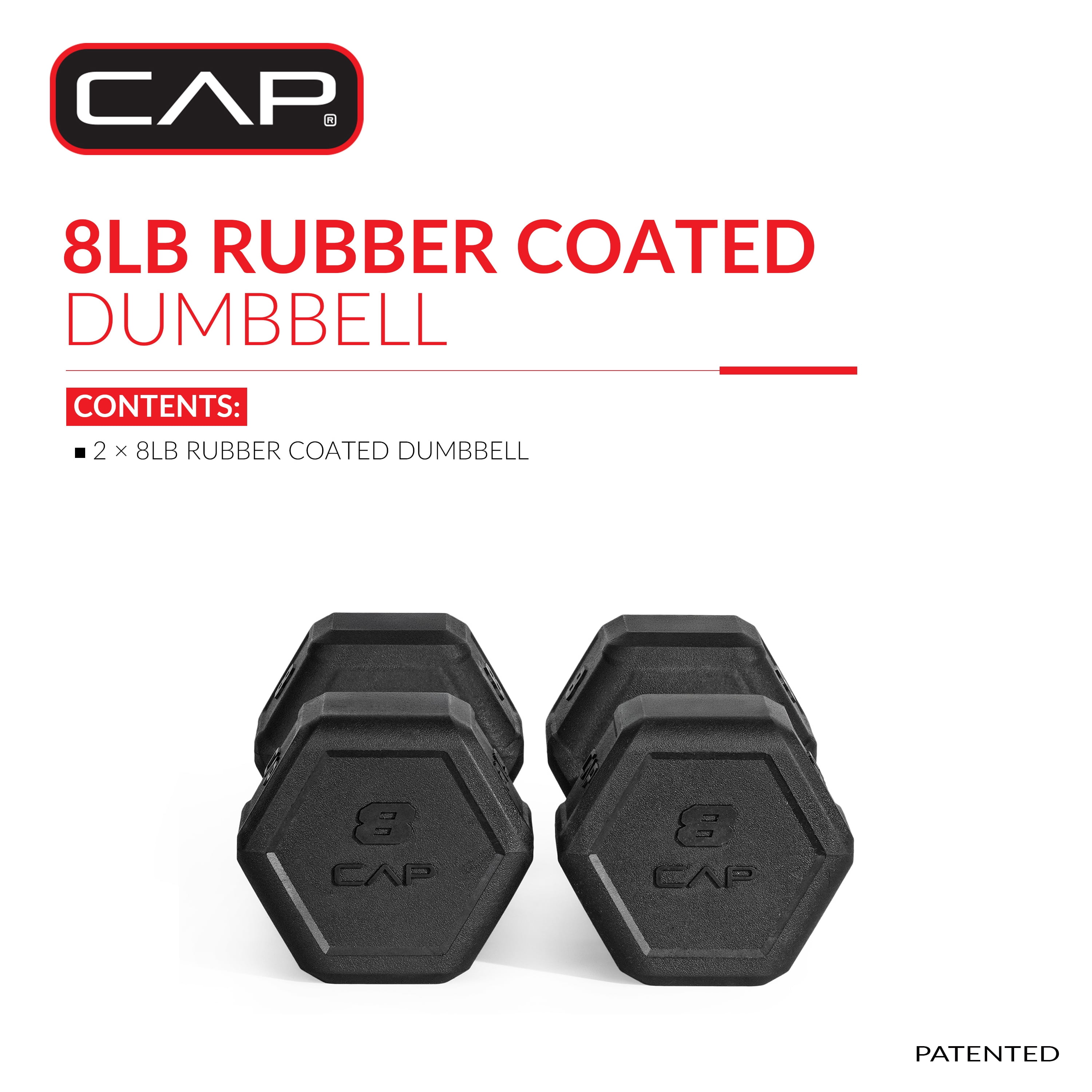 CAP 8 lb Premium Rubber Hex Dumbbell Pair, Chrome Handle, Home Gym Hand Weights