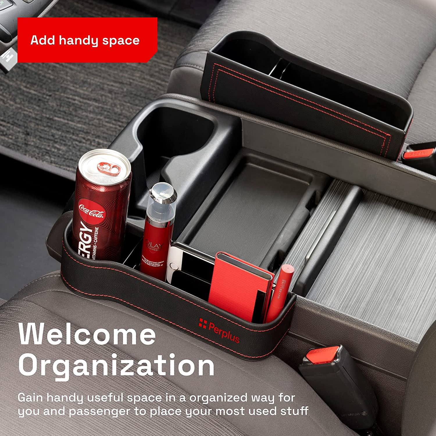 Perplus Car Seat Gap Filler Organizer, 2 Pack Between Front and Storage, Auto Console with Cup Holder