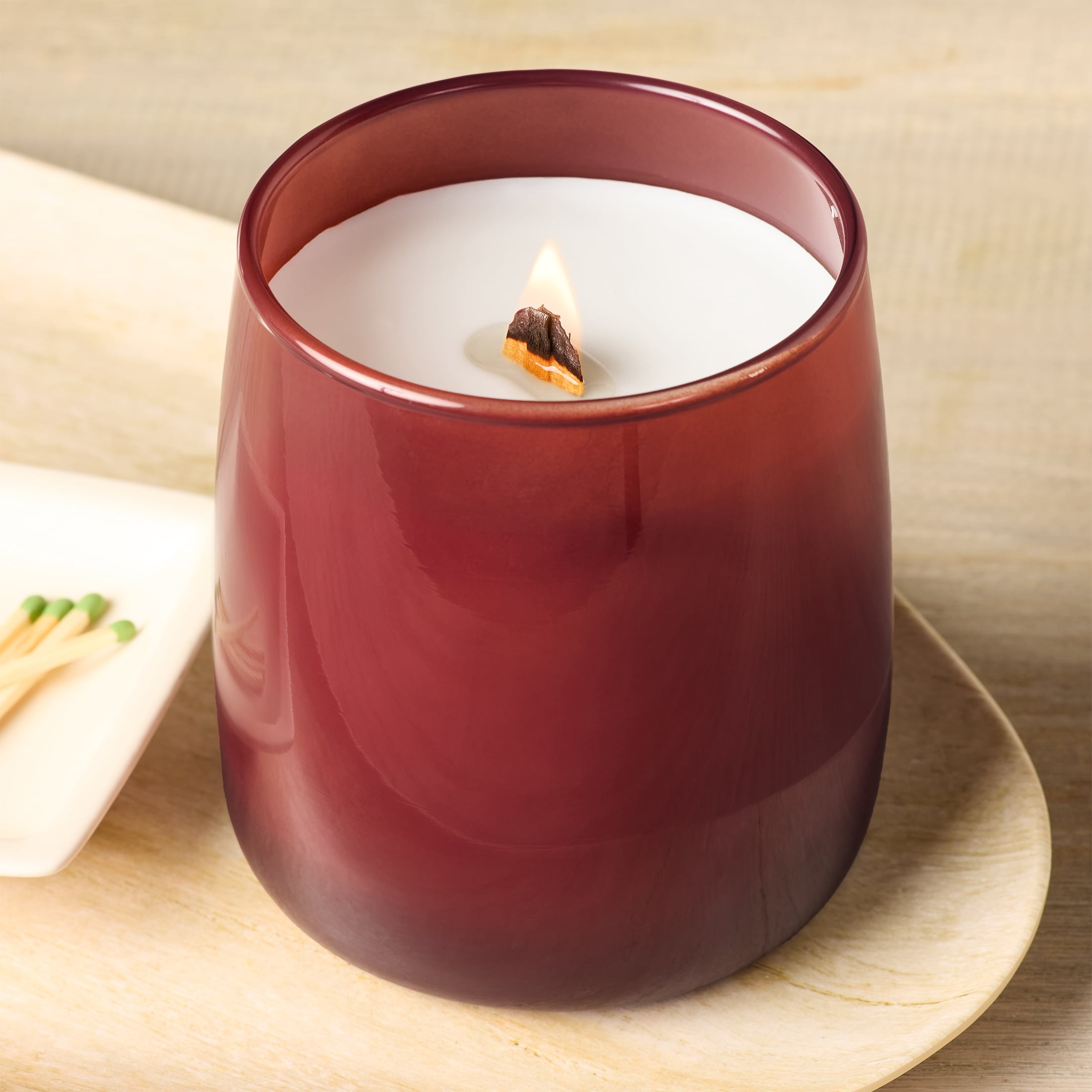 Better Homes & Gardens Red Lava Citrus Scented Wooden 1-Wick Glass Jar Candle, 14.5 oz