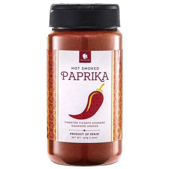 Gourmanity Hot Smoked Paprika Powder, Premium Spanish Paprika Seasoning, Oak Wood Smoked for Adding Depth, Flavor and Color to Your Dishes, Kosher, Gluten Free, Hot Pimenton 5.64 oz