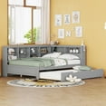thumbnail image 5 of Harper & Bright Designs Full Size DayBed with Trundle, Wooden Platform Bed with Storage Shelf and USB Charging Ports, Low Floor Bed for Boys Girls Adult Bedroom, Gray, 5 of 14