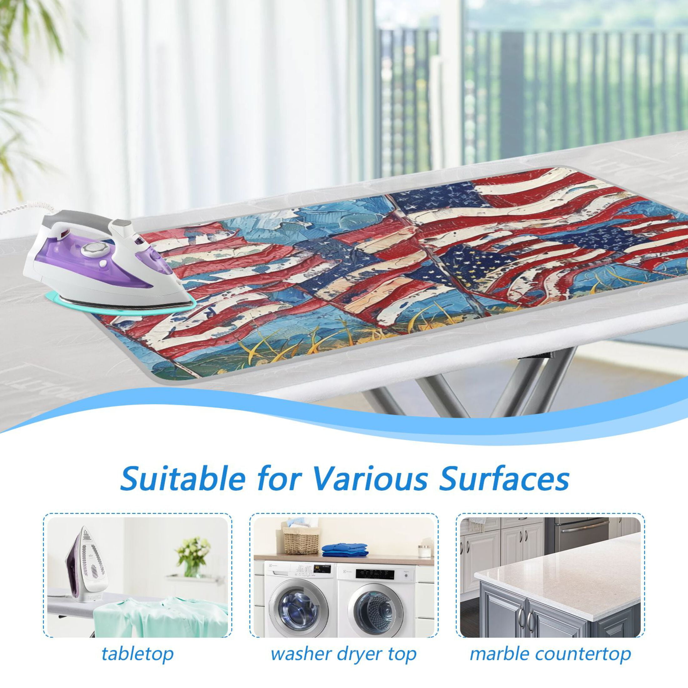 Usa Flags Ironing Board Covers Heat Resistant Ironing Pad Mat Portable for Travel Washer Dryer Table