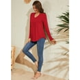 thumbnail image 6 of Fancyglim Women Tunic Tops Long Sleeve Henley Shirts V Neck Casual Pleated Button Blouse Tops Red XL, 6 of 7