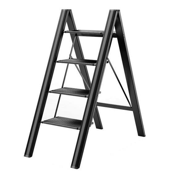 Yeacher Portable folding ladder, aluminum alloy herringbone ladder, flower rack, storage rack, four step portable ladder, carbon crystal black climbing