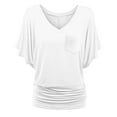 thumbnail image 3 of MIXUE Boho Tops For Women Summer Solid Color V Neck Short Sleeve Casual Pullover Shirts For Women T-shirts Activewear,White,S, 3 of 3