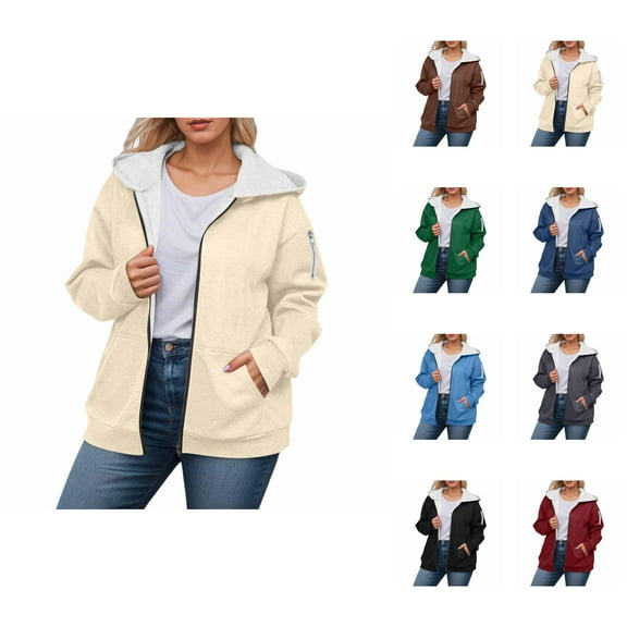 Fleece Lined Warm Jacket Coat for Women 2025 Fall Winter Long Sleeve Zip Up Sweatshirt Hoodie with Pockets Outerwear
