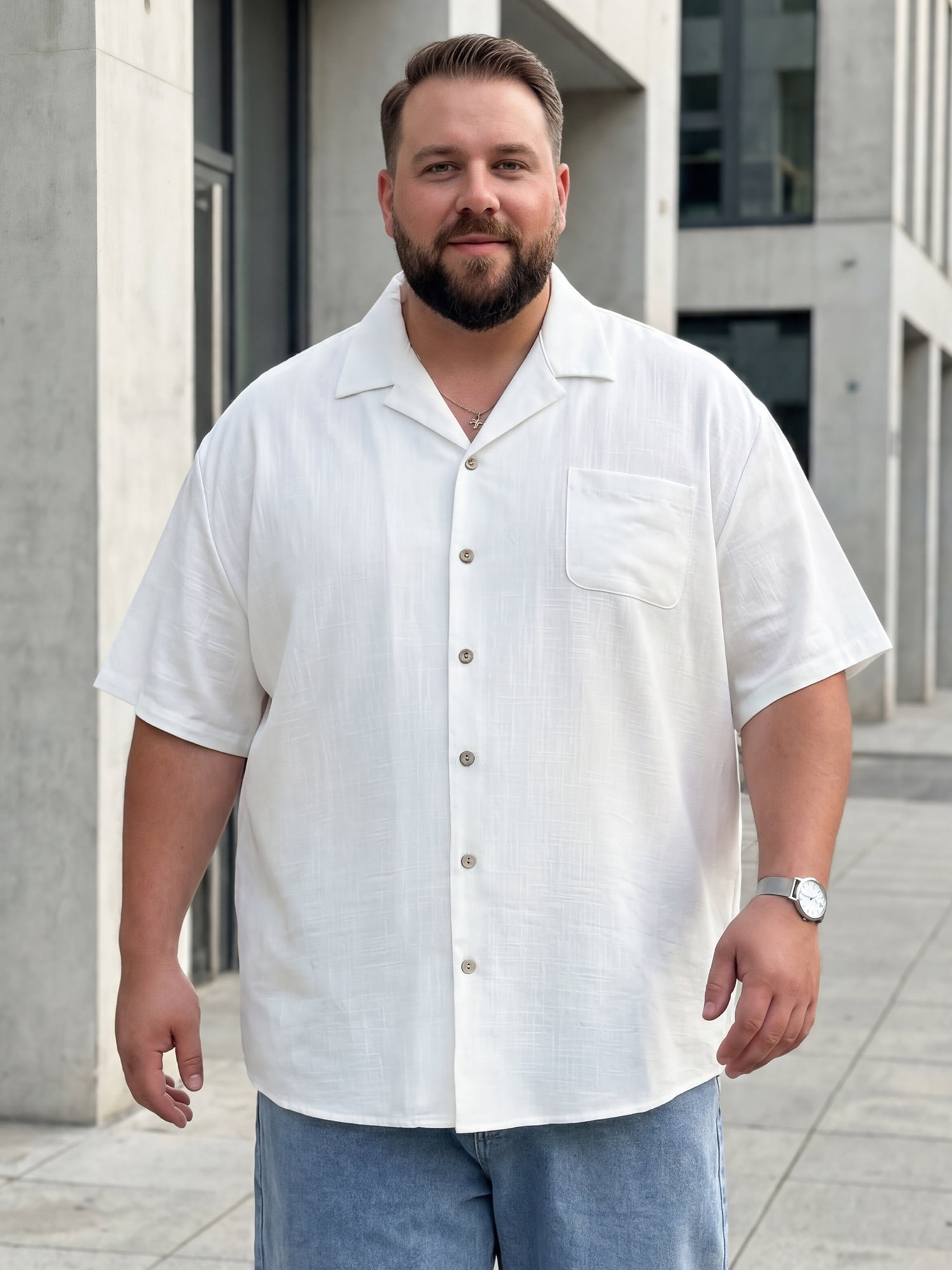 DARING DIVA Men's Big & Tall Summer Beach Camp Collar Short Sleeve Shirt 2XL White