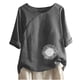thumbnail image 1 of Blusas de Manga Corta para las Mujeres Impresas Cuello Redondo Camiseta Casual, Blusa de Algodón de Imitación para las Mujeres, 1 of 4