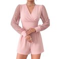 thumbnail image 5 of Tawop Womens Dress Jumpsuits Women's V-Neck Fitted Waist Long-Sleeved Mesh Patchwork Straight-Leg Shorts Jumpsuit, 5 of 8