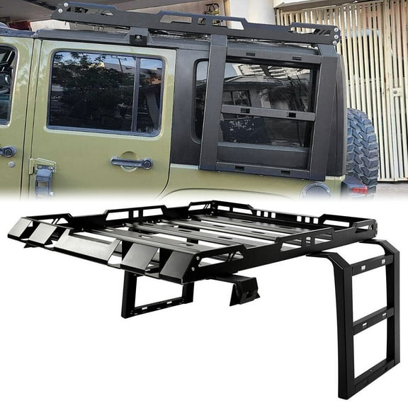 Roof Rack Cargo Carrier Luggage W/ 2 Ladders For Jeep Wrangler JK 4-Door 2007-18
