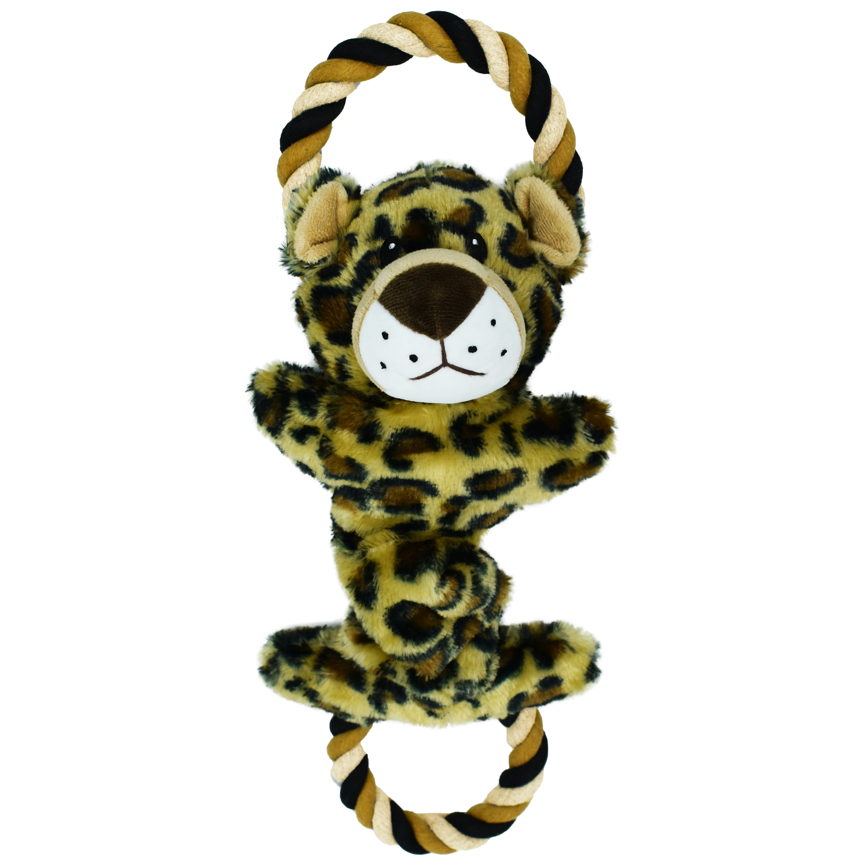 Vibrant Life Cozy Buddy with Rope Dog Toy, Pull and Crinkle, Leopard