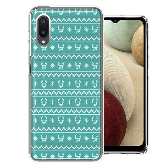 MUNDAZE For Samsung Galaxy A02 Teal Christmas Reindeer Pattern Design Double Layer Phone Case Cover