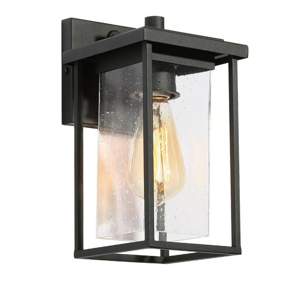 LNC Lubank 10-in H Sandy Black Seeded Glass Square Cage Modern Outdoor Wall Light