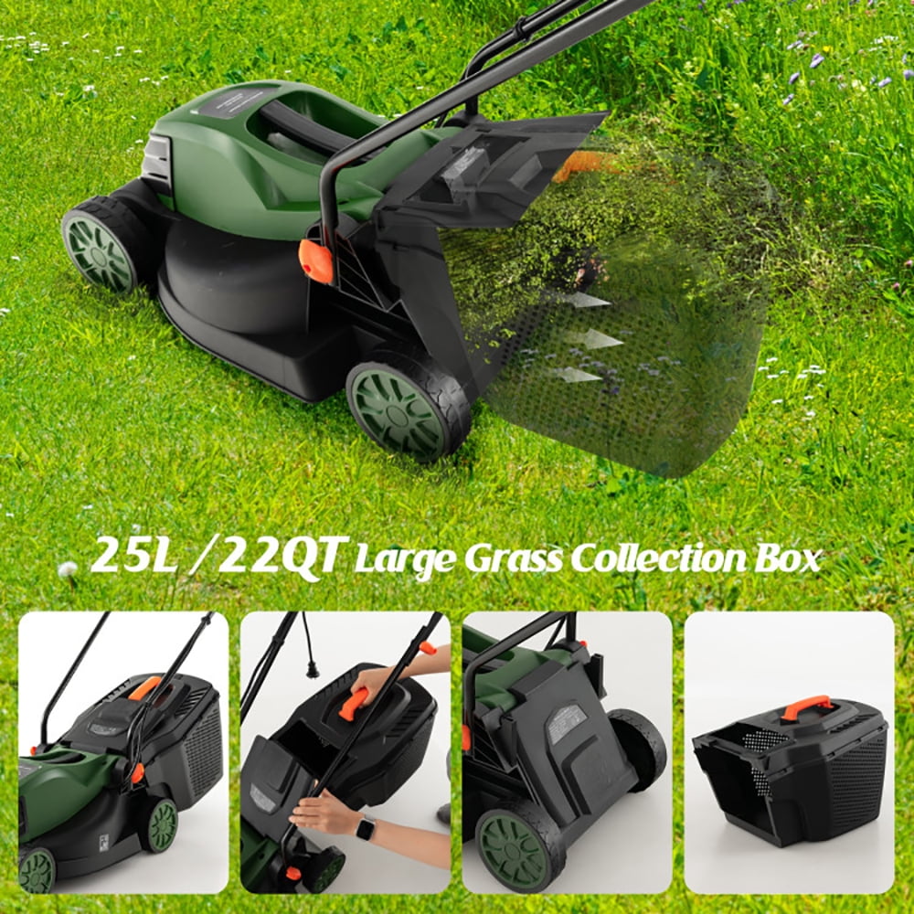 Topcobe 10 AMP 13 Inch Electric Corded Lawn Mower with Collection Box Adjustable Cutting Height Corded Push Lawn Mowers for Garden Yard Green Walmart