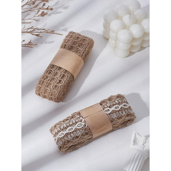 4.37 Yards 2 Roll 30.5-40mm Burlap Ribbon Hessian Jute Ribbon Lace Mesh Wedding Trim for Wreath Making Flower Bouquet DIY Crafts Wedding Anniversary Party Decor Gift Boxes Wrapping for diy